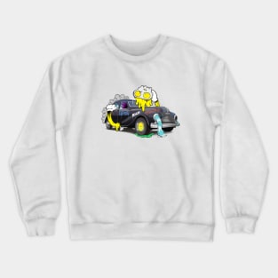 Dope mask cartoon man hugging a vintage car illustration Crewneck Sweatshirt